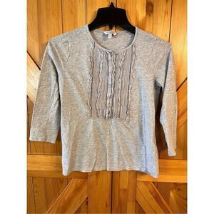 LUCKY BRAND Women's Ruffle Bib Top 3/4 Sleeve Gray Size XS (2821)